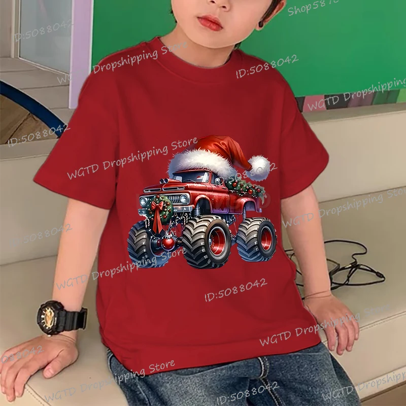 

Fashion Truck Printed Christmas T Shirt for Kids New Year Children's Clothes Short Sleeve Merry Christmas Cotton Tees Girls Boys