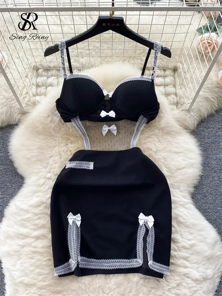 

SINGREINY Эротическое платье-футляр женское чувственное клубное платье-майка с бантом модное сетчатое лоскутное тонкое сексуальное платье без бретелек