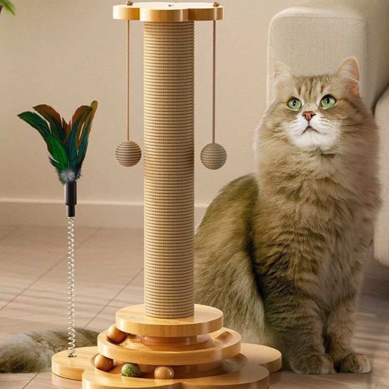 

Pet Cat Toy Solid Wood Turntable Funny Stick Balls Durable Sisal Scratching Board Supplies Cat Grab Column