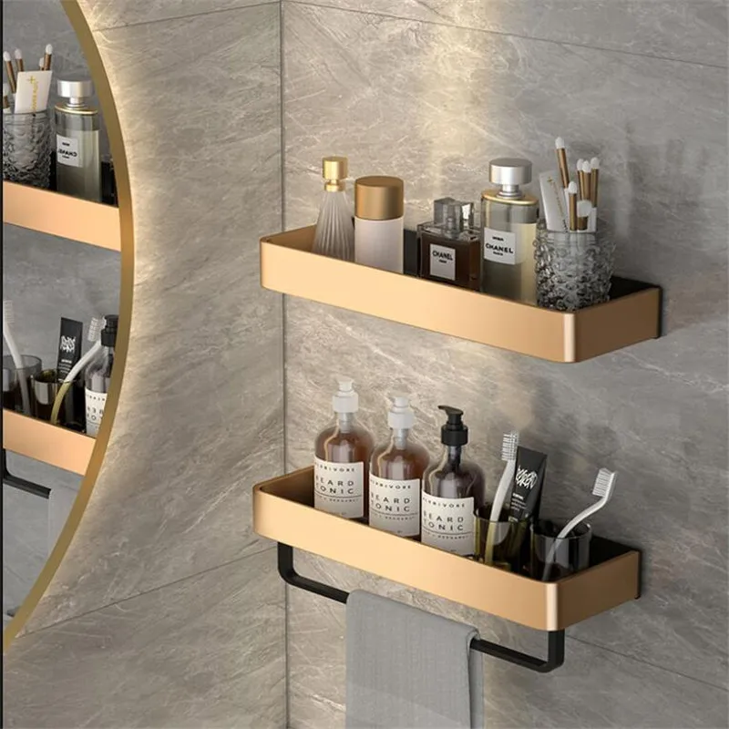 

Tuqiu Bathroom Shelf Wall Mounted Bathroom Storage Organizer Holder Corner Shelf Gold Black Aluminum Bath Shower Shelf