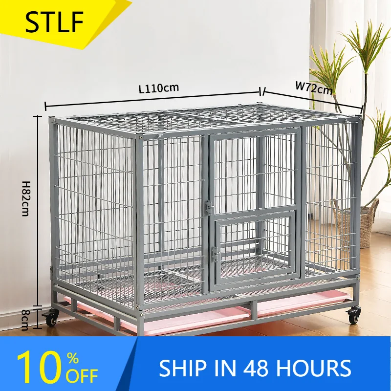 

STLFBest Selling Heavy Duty Dog Crate - Metal Square Tube Structure, Grey, With Pallets