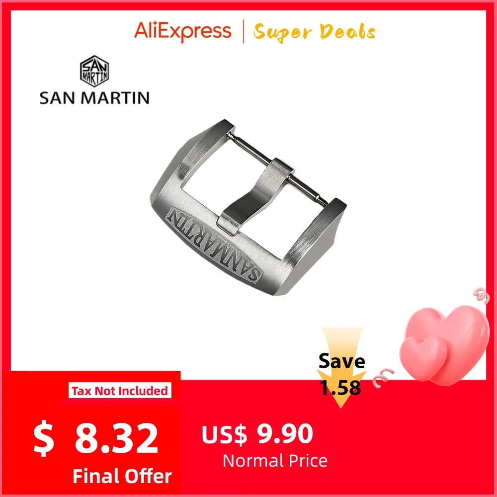San Martin Pin Buckle 18mm 20mm 22mm Men Watchband Strap Brushed Sandblasted 316L Stainless Steel Universal Watch Accessories