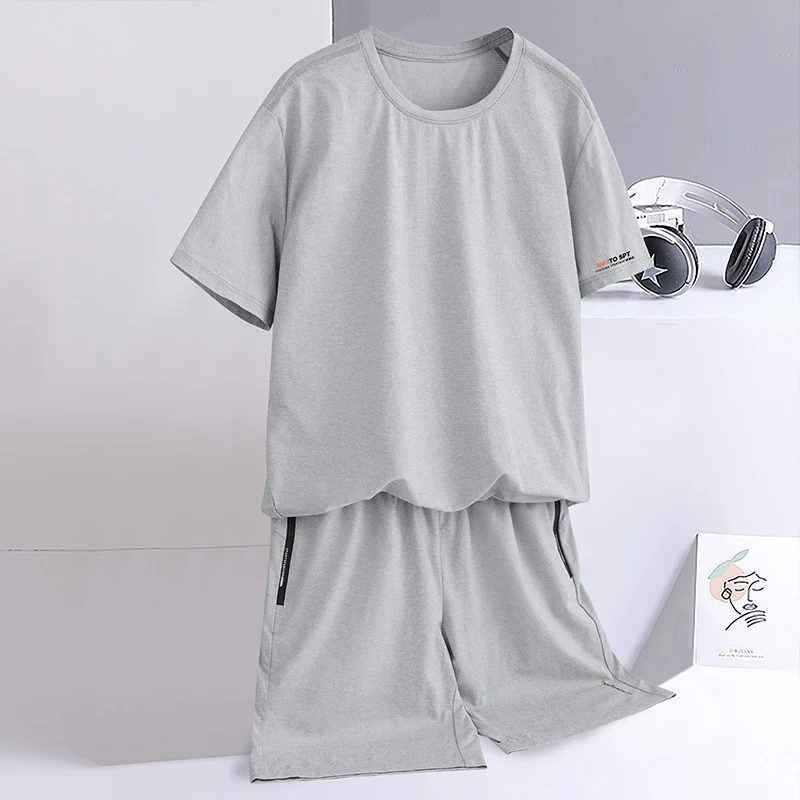 Men's Ice Silk Short-sleeved T-shirt Men's Shorts Youth Casual Quick-drying Two-piece Set