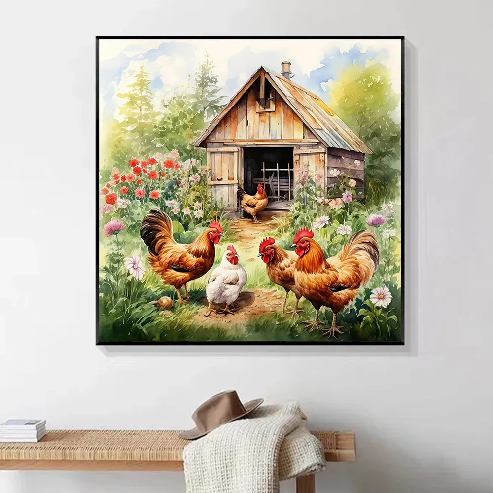 Huacan Diy Diamond Painting Animal Chicken 5d Mosaic Garden Full Drill Embroidery Farm Home Decorative Rhinestone Pictures