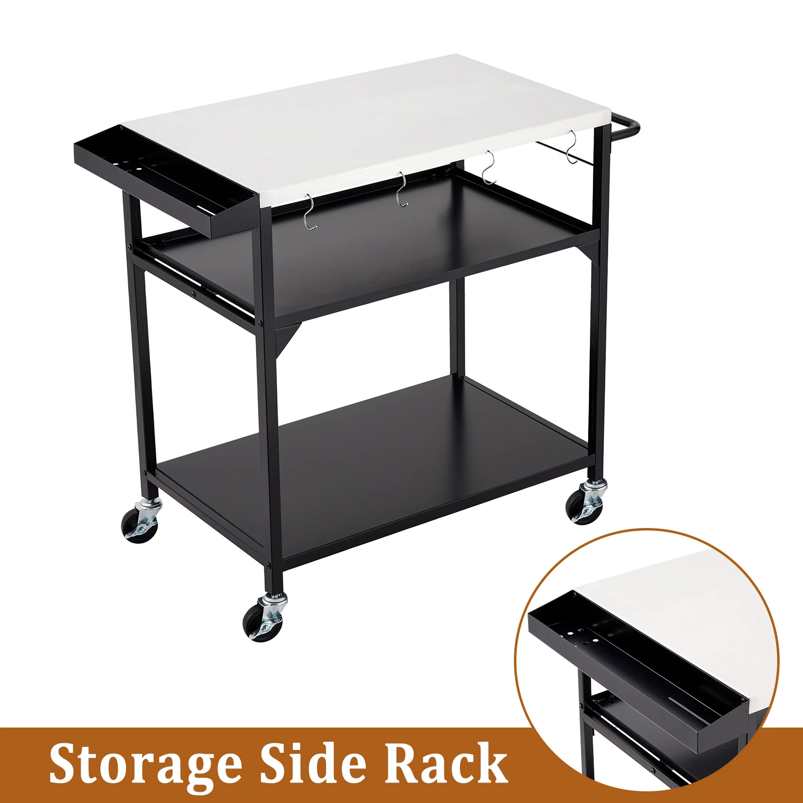 طاولة عربة الشواية الخارجية، طاولات فرن البيتزا المتحركة المصنوعة من الفولاذ المقاوم للصدأ مع 4 عجلات، طاولة إعداد طعام المطبخ مع رف تخزين