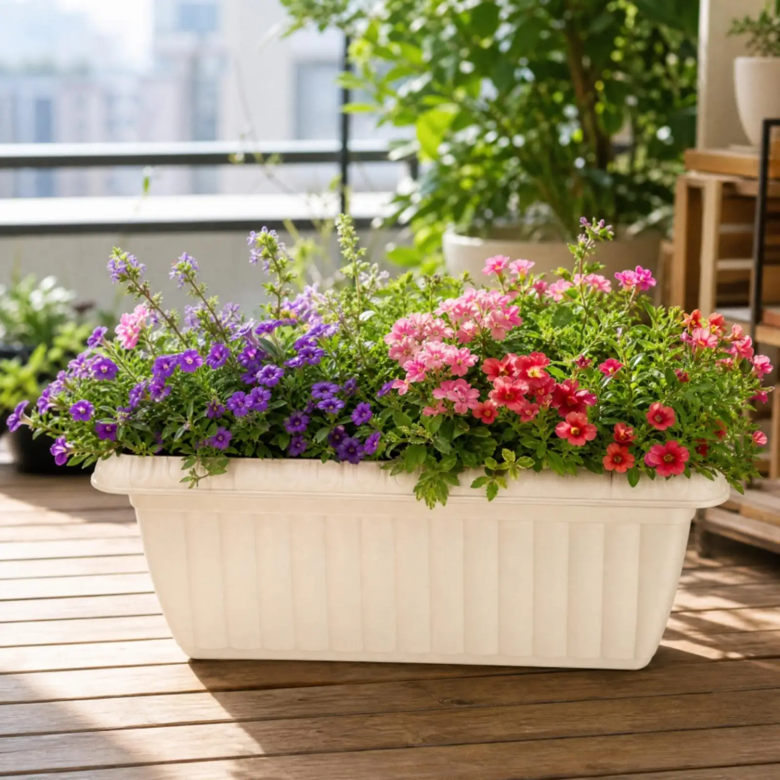 Sleek Vertical Planter Pot for Narrow Areas with Drainage Tray for Indoor Plants Balcony