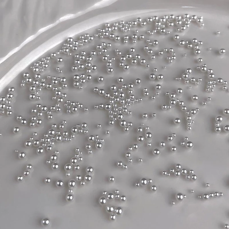 12 Gitter 3D Gemischte Weiße Perlen Nagelcharms 0,15-0,5mm Runde/Halbkreisförmige Perlen Nagelkunst Strass DIY Maniküre Zubehör