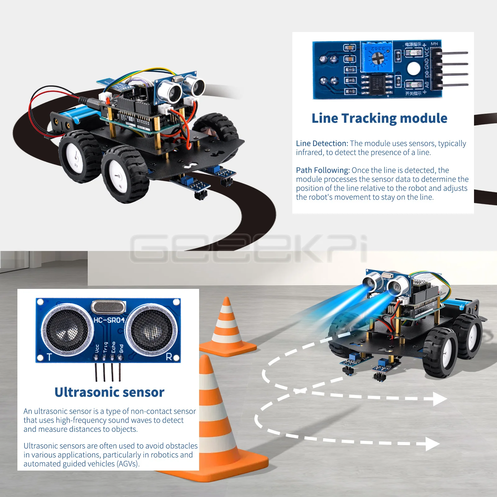 Geeekpi Smart Car Kit Project for Arduino UNO R3 with Ultrasonic Sensor