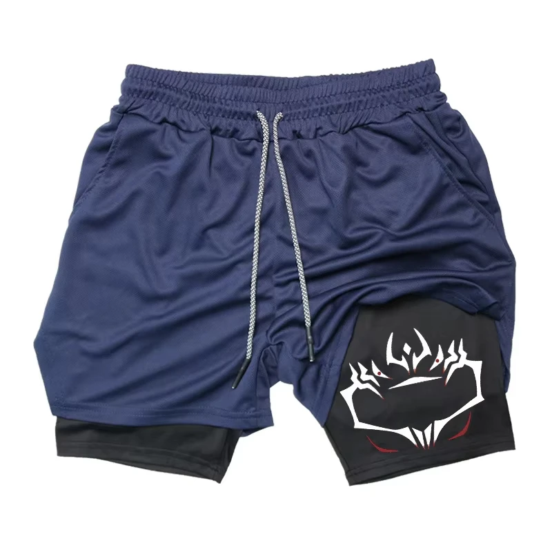 Men's 2-in-1 Athletic Shorts, High-Performance Printed Style for Gym Workouts & Running RL10012