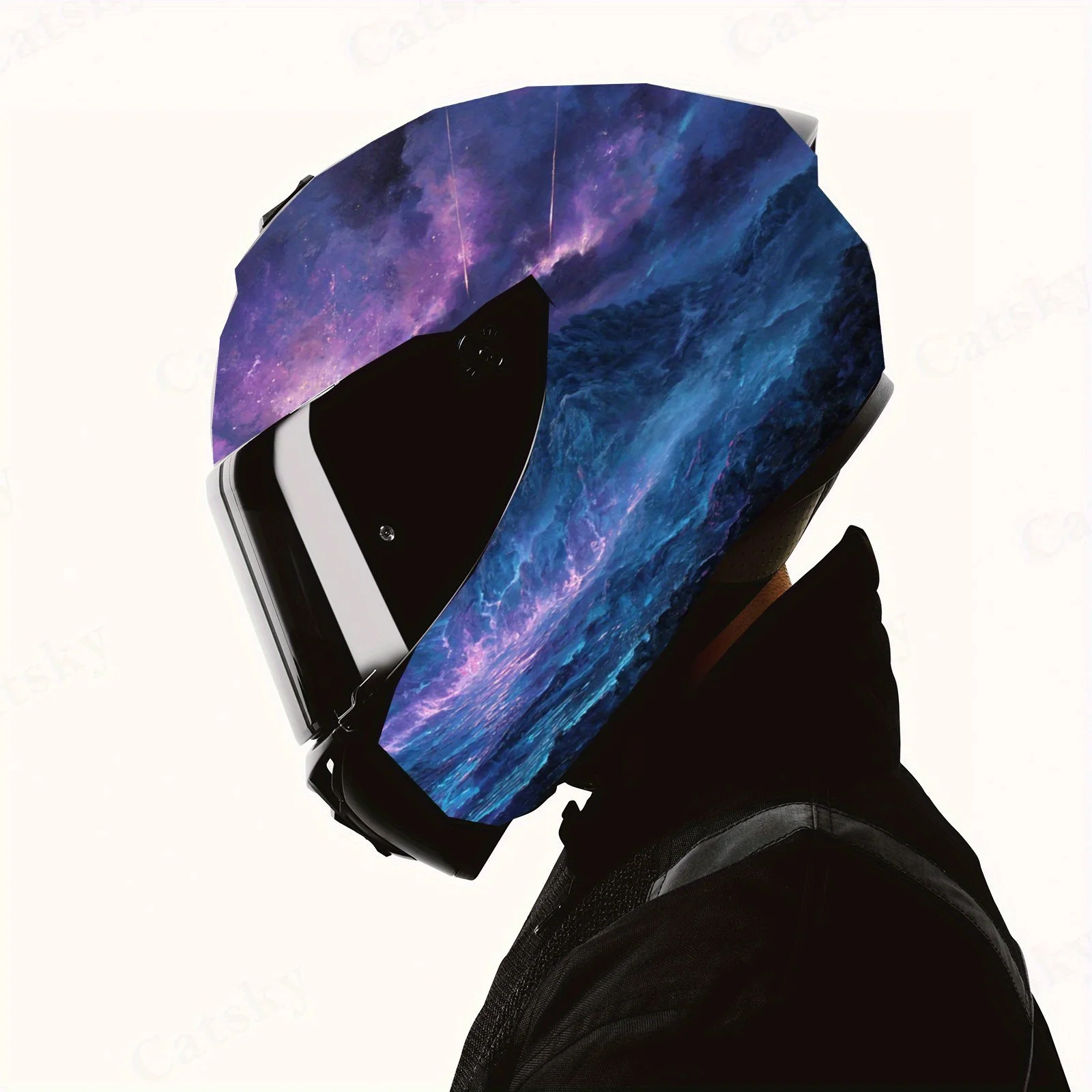 Purple Mountains and Starry Sky Full Face Helmet Decals - Durable and Waterproof PVC, self-adhesive Motorcycle Racing Helmet Aes view 4