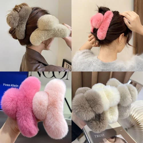 Pinza para el pelo de felpa de 13cm, pinza para el pelo a la moda, pinza para el pelo de tiburón peluda suave, tocado, pinza para el pelo de piel sintética, accesorios para el cabello para mujer y niña