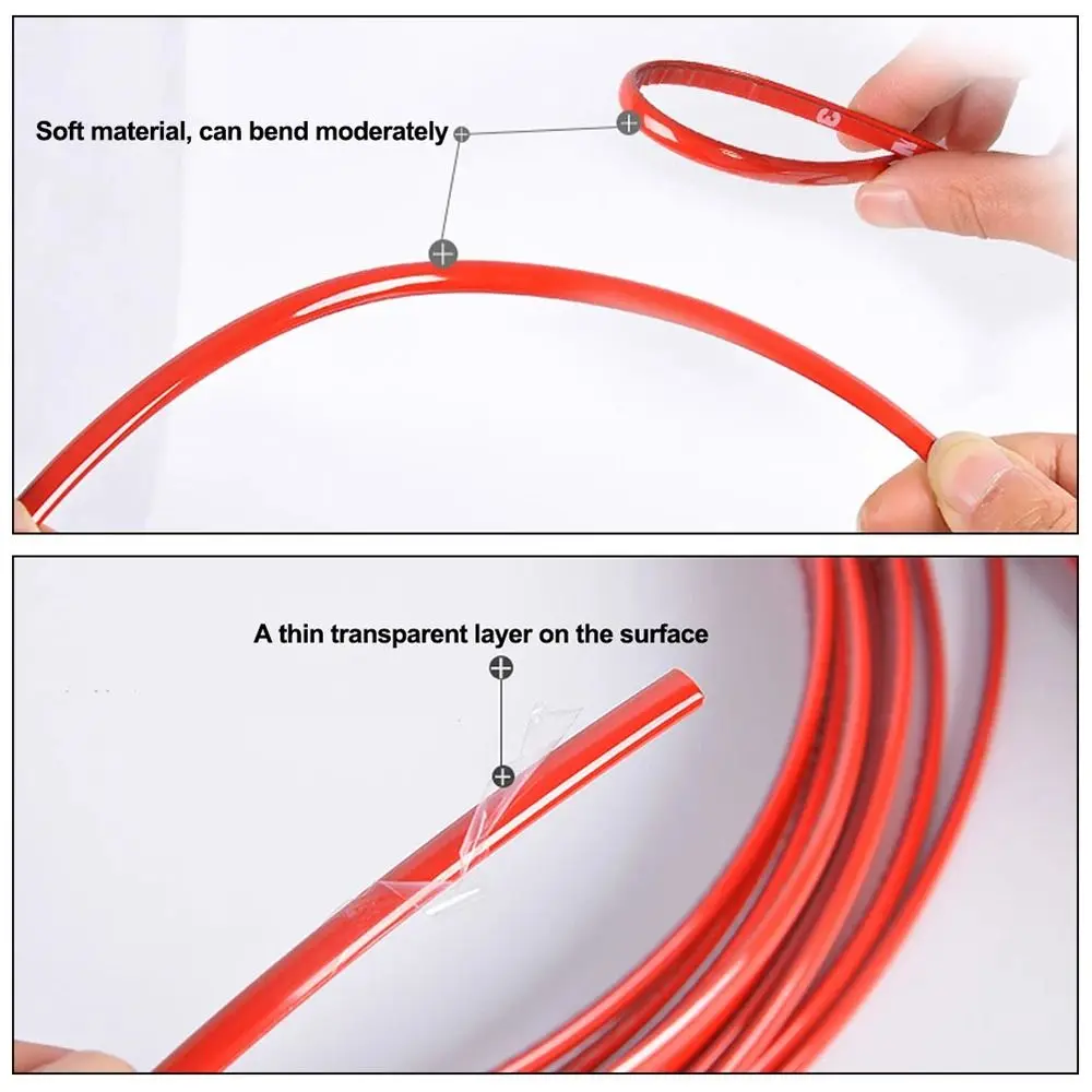 1Roll 6/8/10/12/15/20/22mm Red Decorative Strip Thickened DIY Car Bumper Sticker PVC 3 Meters/5M Self-adhesive Bumper Strip