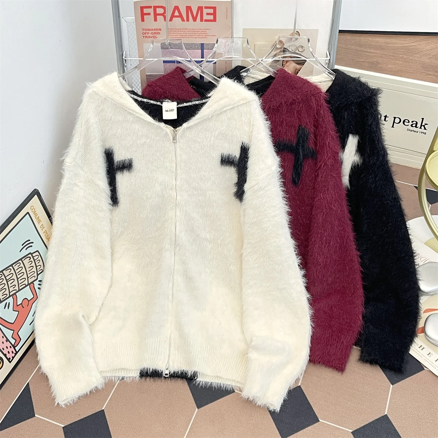 

Мужская утепленная вязаная толстовка с капюшоном и искусственным мехом, на молнии, мягкая, повседневная, осенне-зимняя