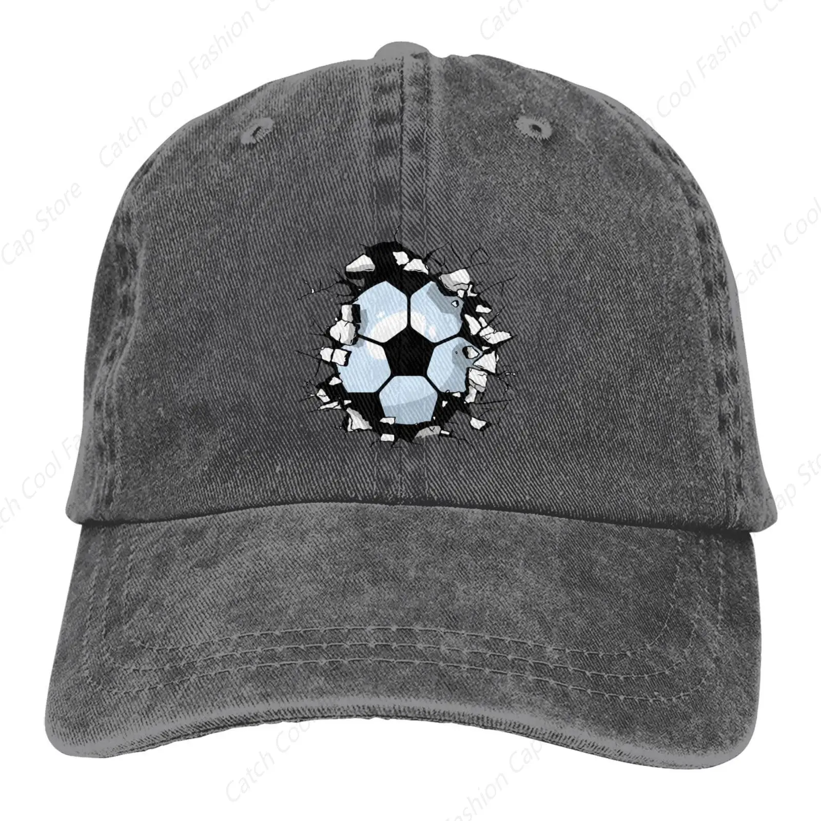 Soccer Ball Breaking Wall Baseball Cap for Men Women Vintage Trucker Denim Hat Washed Cotton Fashion Unisex Adjustable Sports