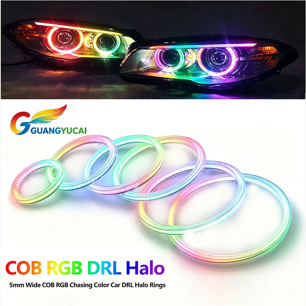 COB RGB DRL Halo Ring LED 60-120mm Chasing Color Angel Eyes for Car Motorcycle Changeable Lights Bluetooth WiFi App Control DC5V