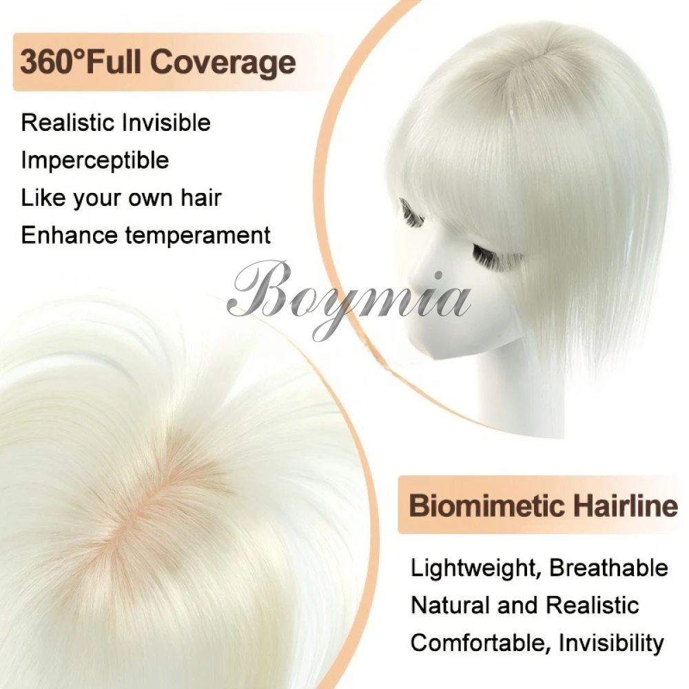 5x9cm Human Hair Toppers Thin Clip-In Topper with 3D 360° Coverage Air Bangs Fringe Hairpieces 8''-14'' for Women 8Colors