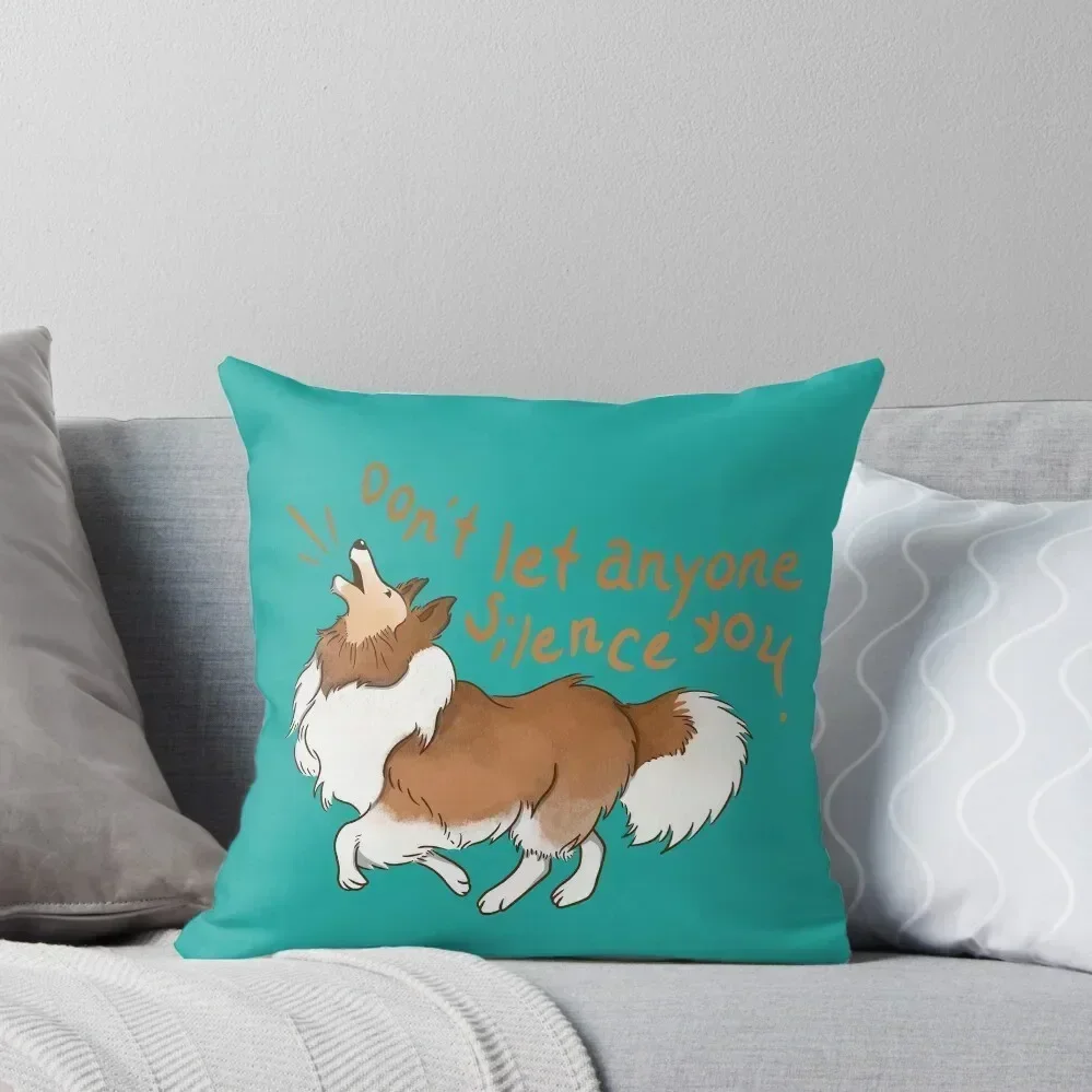 

Barking Sheltie ( shetland sheepdog ) Don't let anyone silence you Throw Pillow Plaid Sofa pillow