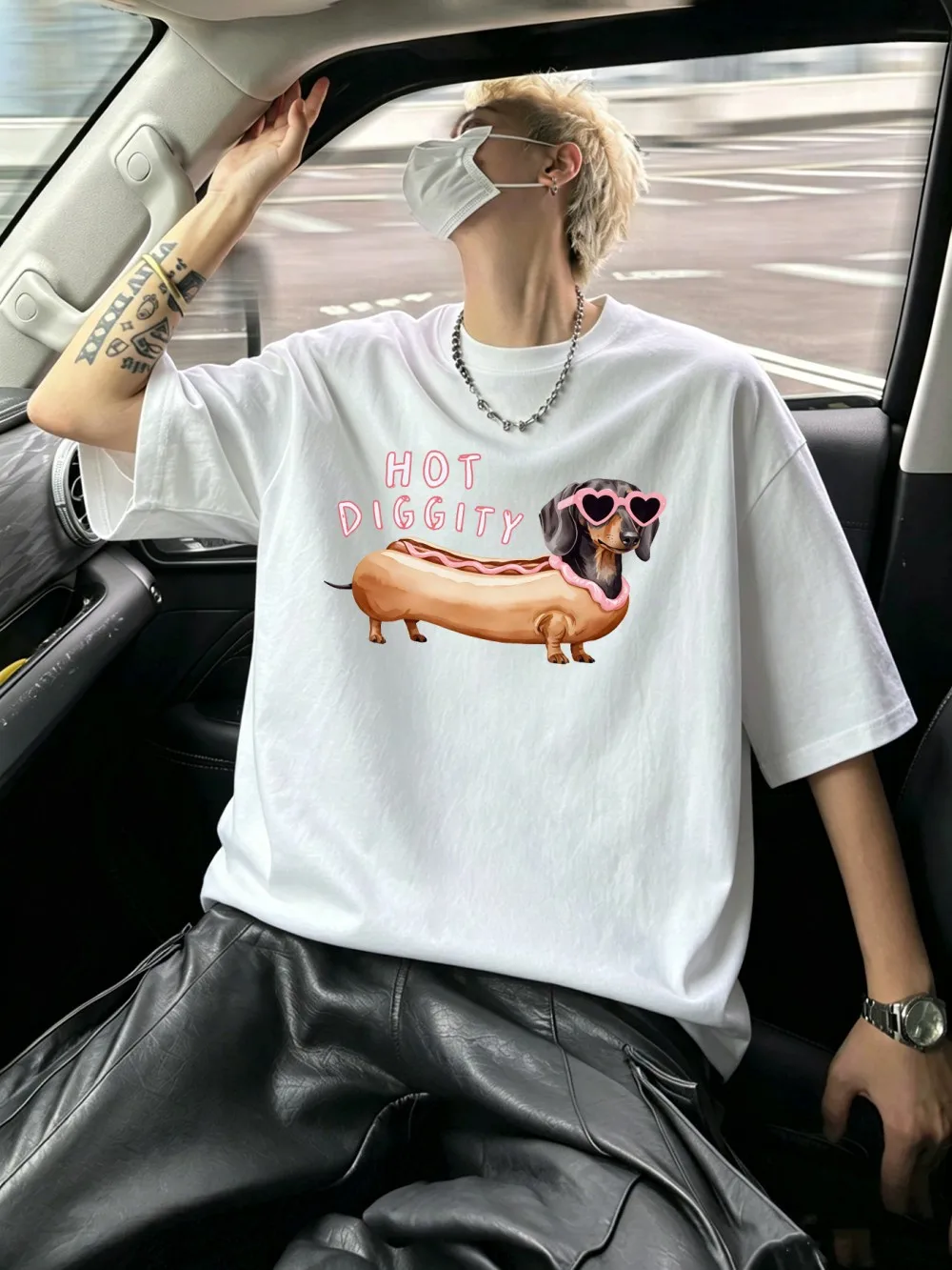 Hot Diggity Dachshund Dog Prints Mens T-Shirt Cotton Summer O-Neck Short Sleeve Tops Soft Oversized T Shirt Casual Male Clothes