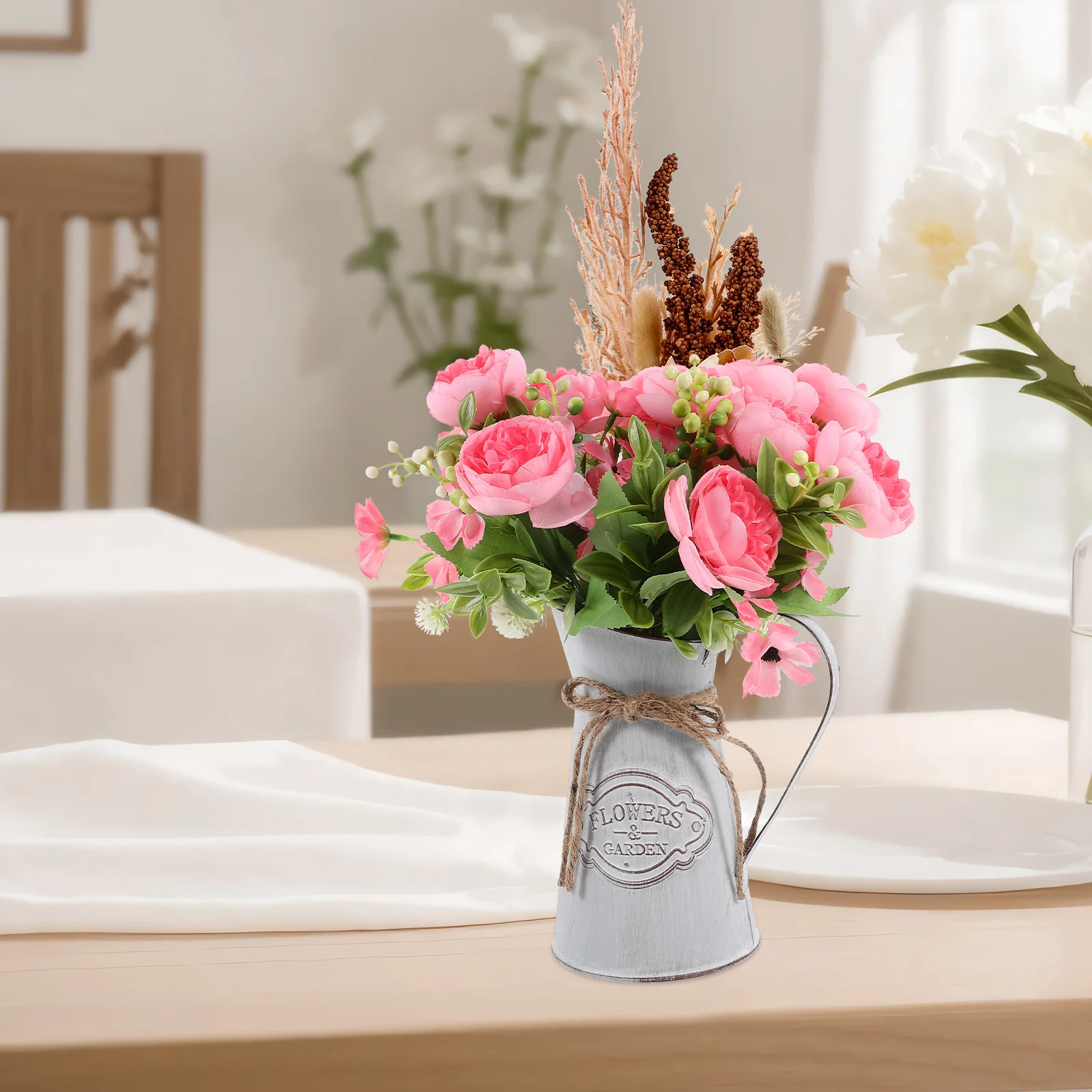 

Vintage French Pitcher Vase Galvanized Metal Rustic Flower Vase Decorative Milk Jug Farmhouse Style Country Decor