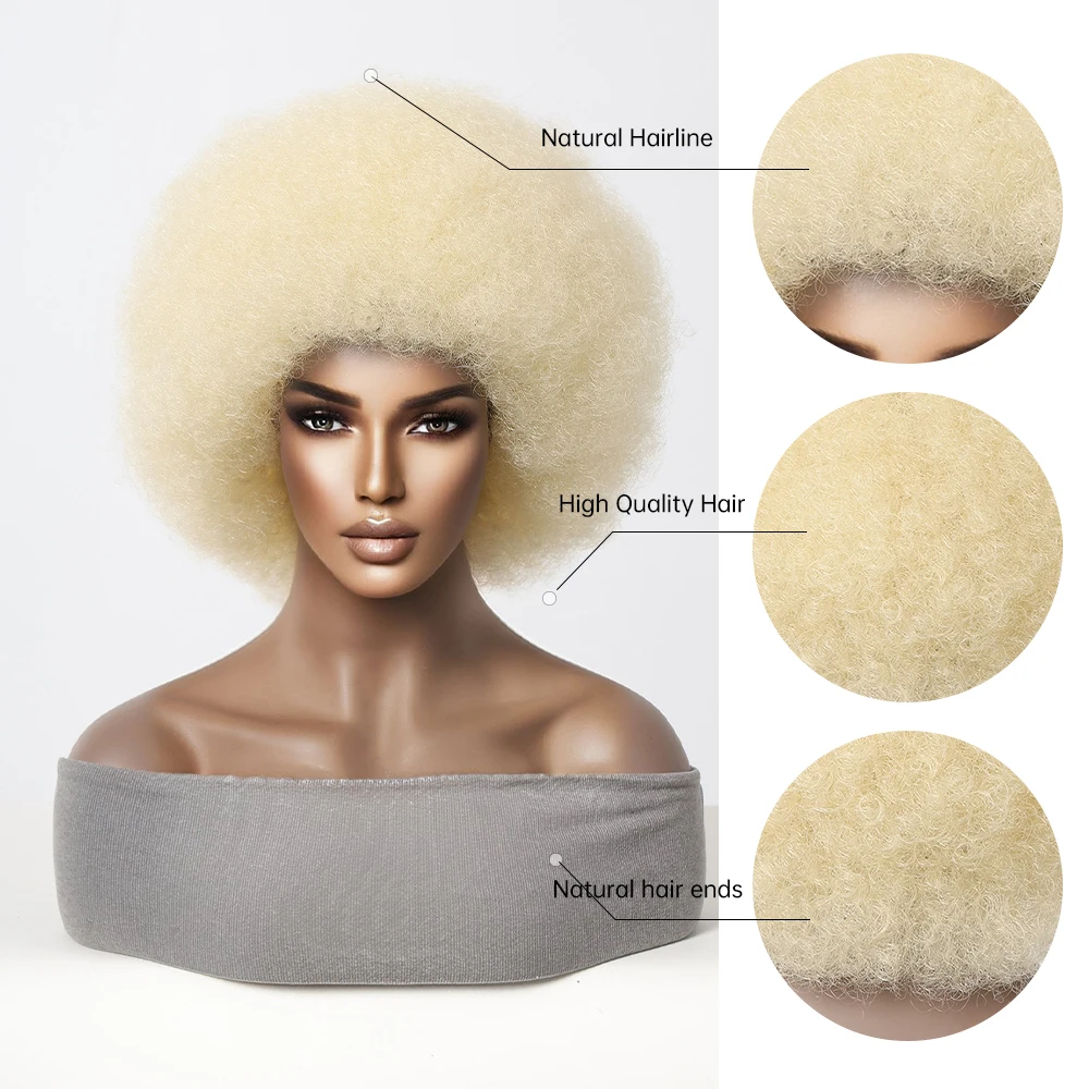 شعر مستعار أفريقي مجعد الاصطناعية مع الانفجارات للنساء السود ، شعر مستعار قصير مجعد كامل ، شقراء البلاتين ، مقاومة للحرارة ، يوميا #3