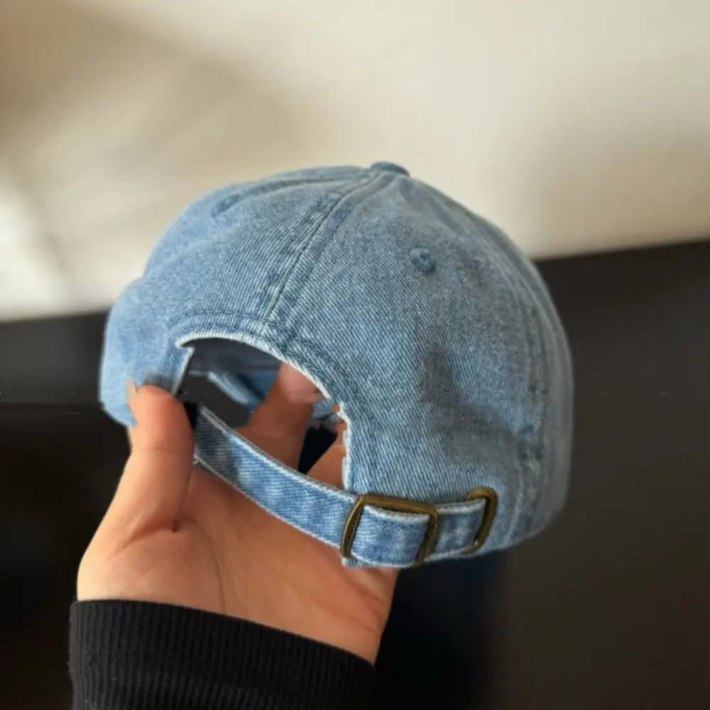 

Cute Embroidered Baseball Hat Breathable Denim Travel Sunshade Hat Wide Brim Adjustable Outdoor Sport Hat