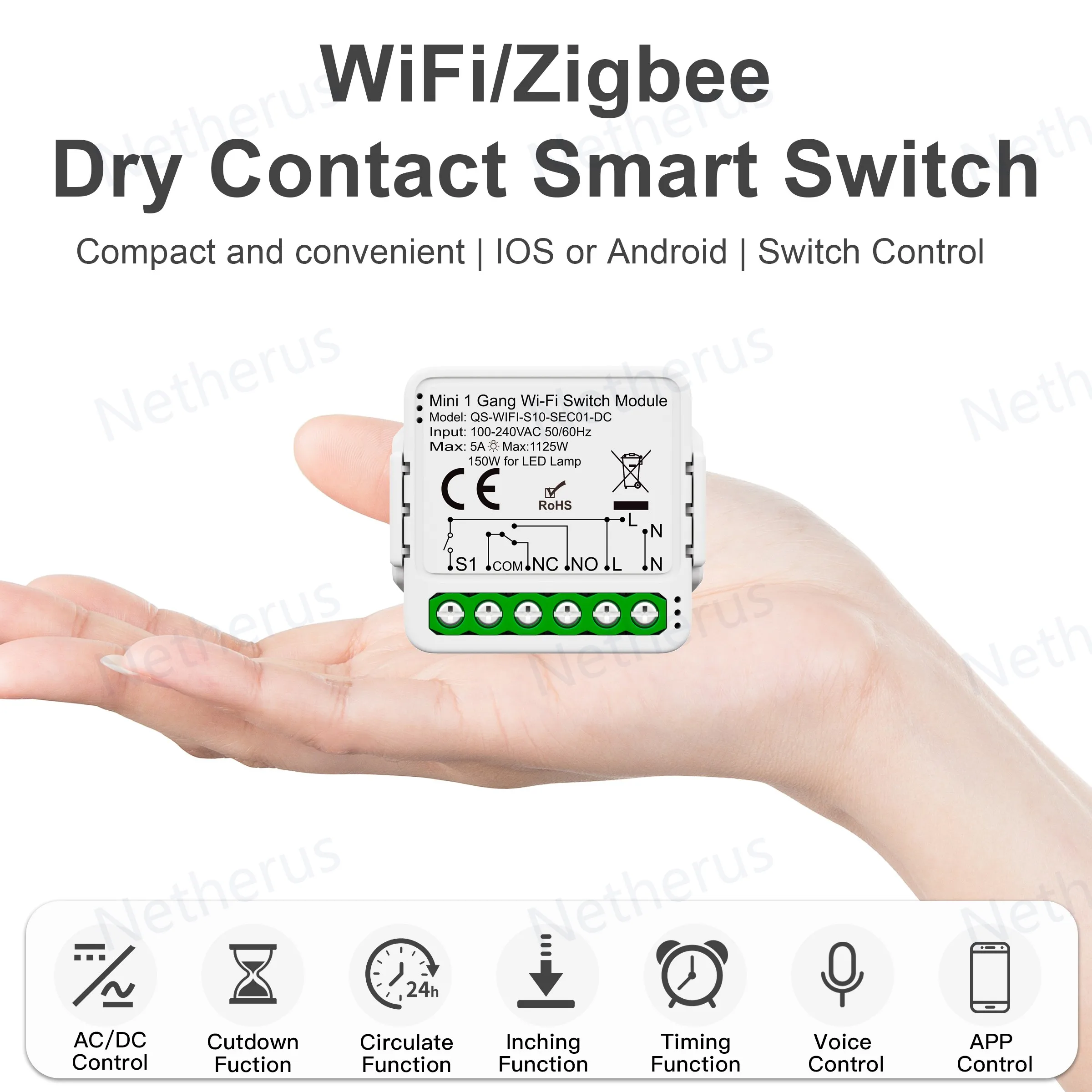 Tuya ZigBee WiFi Smart Switch Module Droog Contact DC 12/24V AC 100-240V Smart Home DIY Breaker Relay Werk met Alexa Google Alice