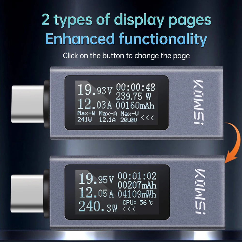 KWS-2301C Multi-function Digital Display DC Voltage Ammeter Power Current Meter Type-c Cell Phone Charging Tester DC4-30V 0-12A