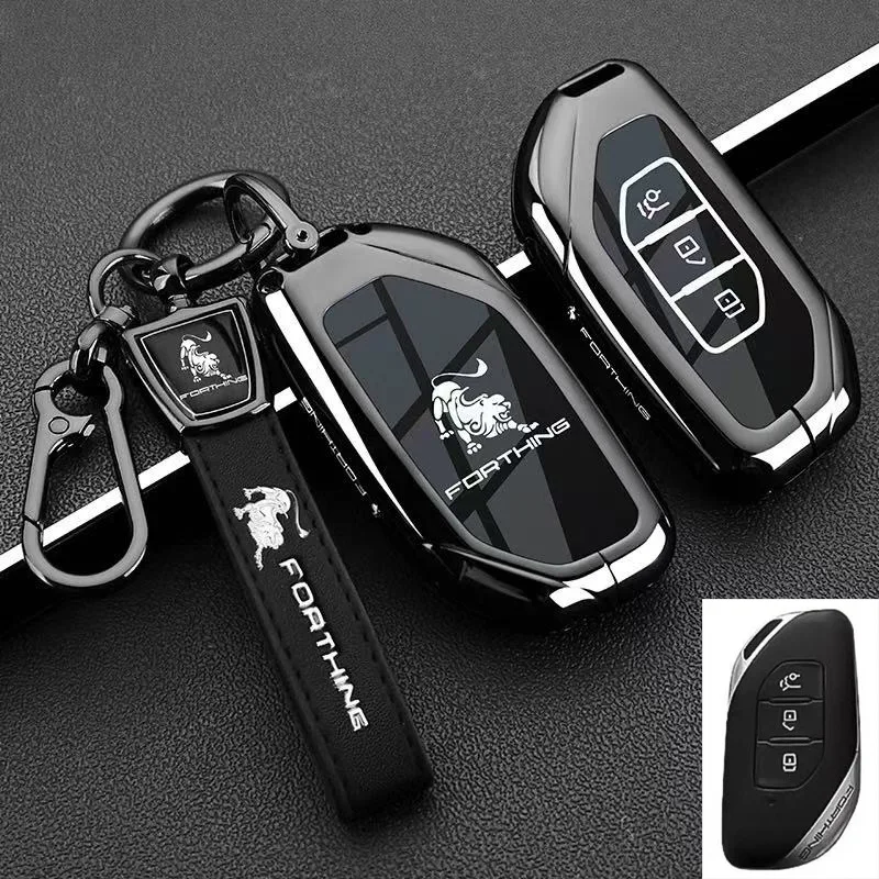 

Zinc Alloy Key Fob Cover for Forthing Thunder T5EVO/V9/Voyager/X5, Heavy Duty Metal Protective Case Shell with Keychain