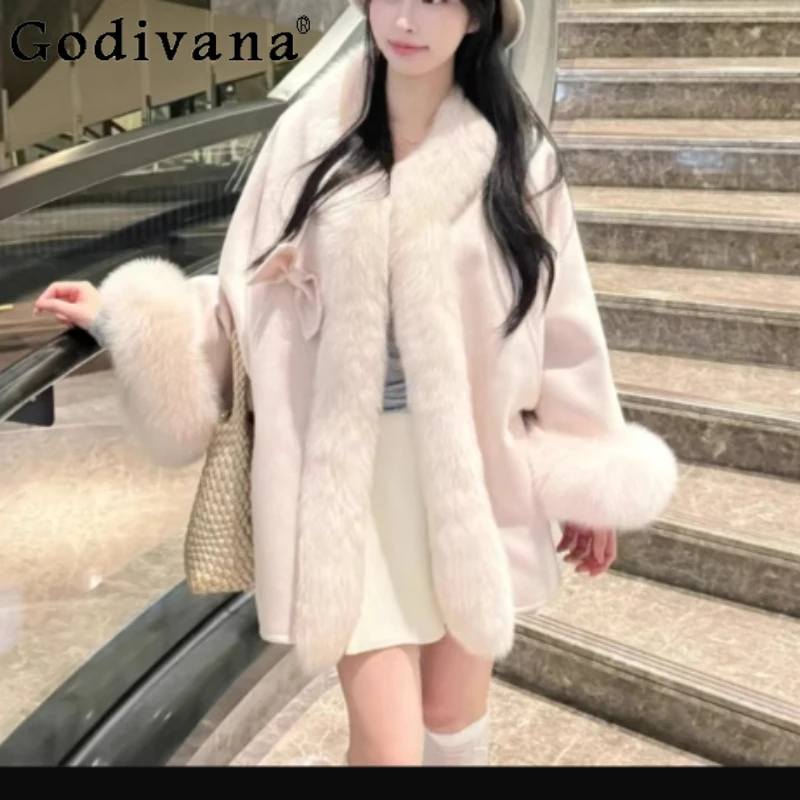 

Осень-зима, новое элегантное розовое японское пальто с милым бантом, универсальное возрастное плюшевое пальто с длинными рукавами для милых девочек