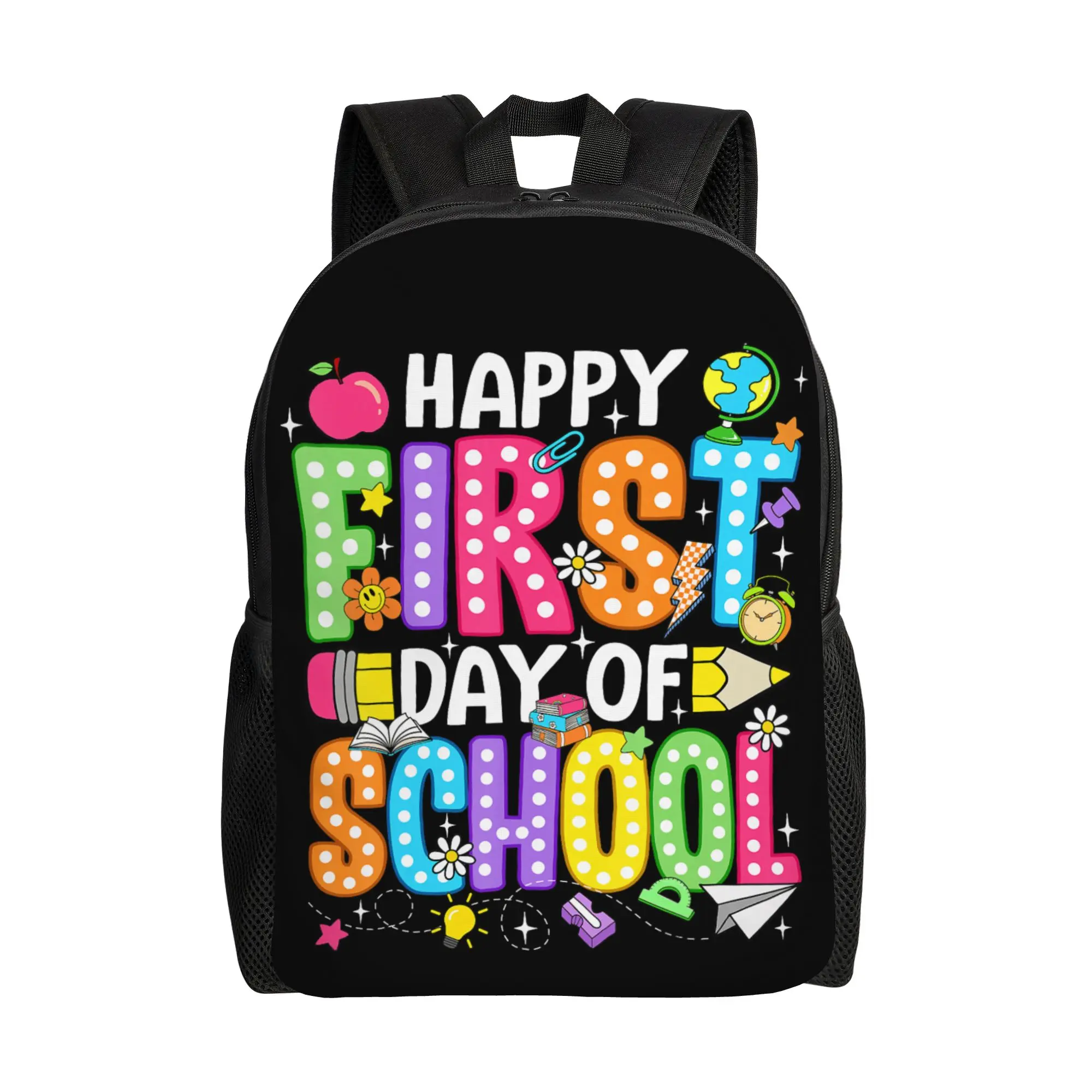 Happy First Day of School Backpack  Hiking Backpacks Women Men Design Soft High School Bags Modern Rucksack
