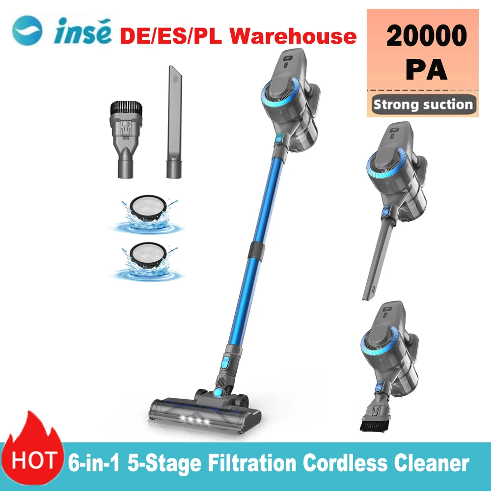 Беспроводные пылесосы INSE N300, 20 кПа, мощная всасывающая палочка, ручной пылесос, многофункциональная чистка поверхностей для домашних животных, шерсть домашних животных, твердый пол
