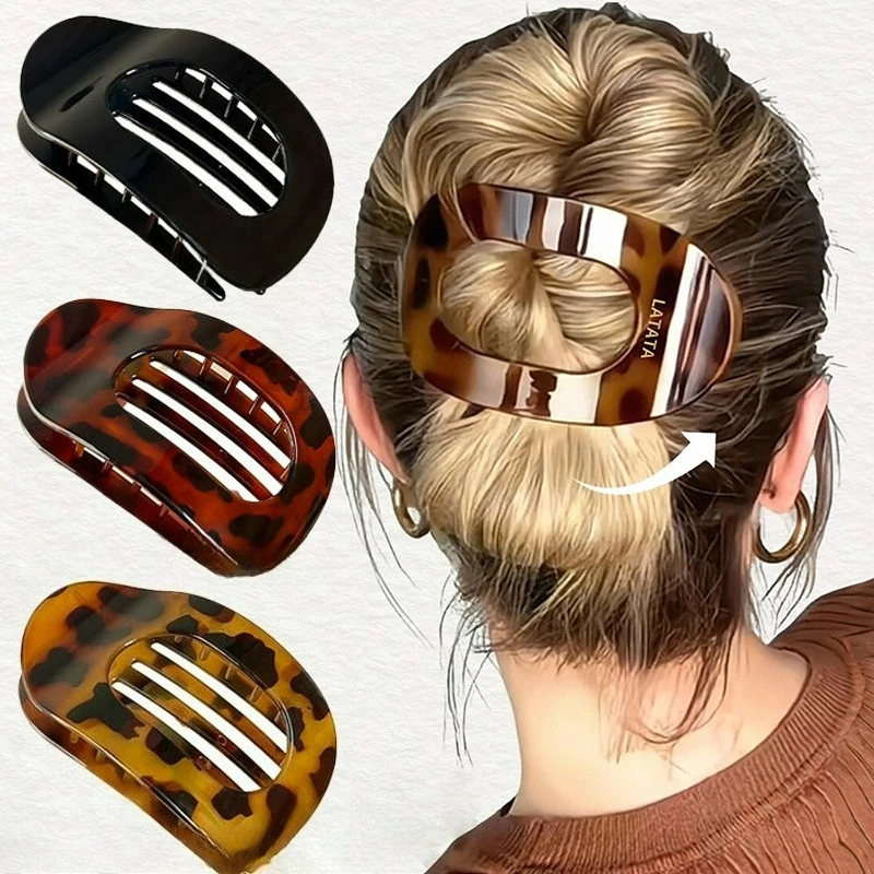 

Lady's Oval Hair Claw Clip for Women New Design Leopard Matte Curved Flat Styling Barrettes Acrylic Lying Down Hair Accessories