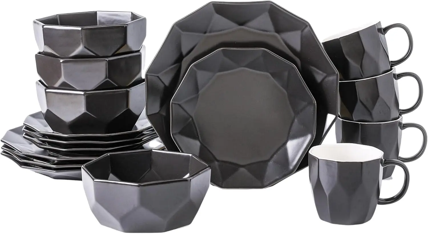 

Stone + Lain Jamie Porcelain 16-Piece Geometric Dinnerware Set, Black
