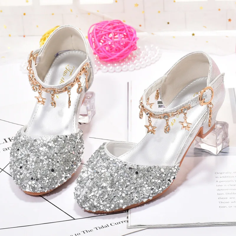 Girls Sandals Princess Piano Dress Show Shoes Children's High Heels Kids Princess Crystal Dance Party Student Performance Shoes