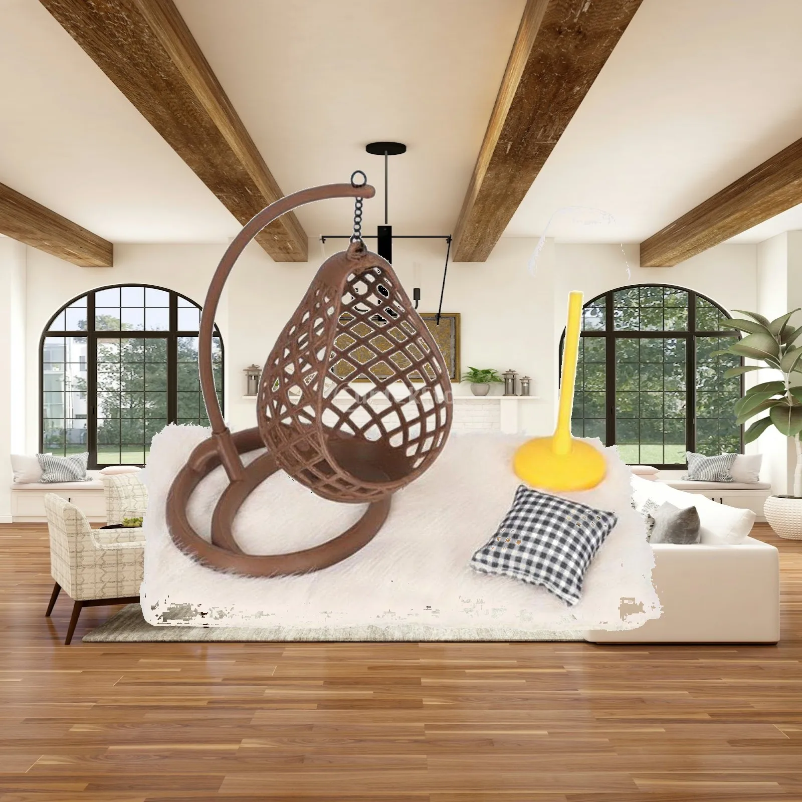 Egg-shaped Miniature Hanging Seat Dollhouse Chair with Rug and Pillow Furniture Miniatures for