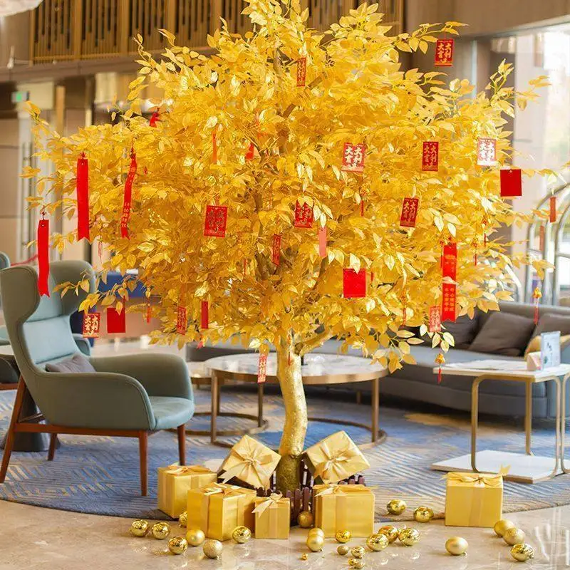 

Simulated Golden Banyan Tree Shake Money Wishing Tree Large Fake Tree Shopping Mall Hotel Decoration