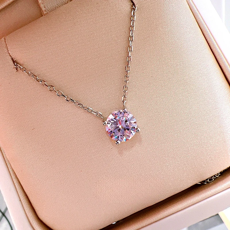 New 925 Silver Round Colored Diamond Pendant Set with High Carbon Diamond Design for Minimalist Jewelry