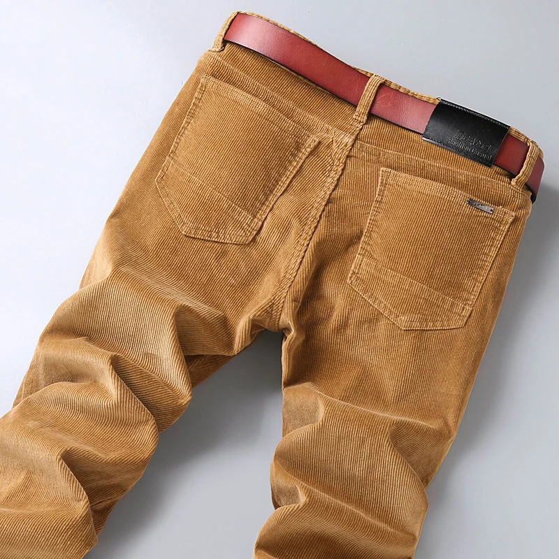 Cotton Corduroy Casual Pants Men's Autumn New Fashion Khaki Soft Slim Straight Business Elastic Trousers Male Clothes