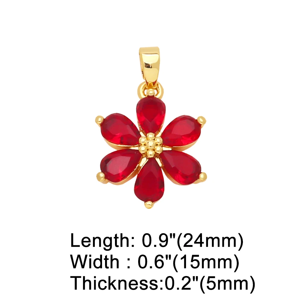 OCESRIO Multicolor CZ Flower Necklace Pendant Copper Gold Plated Crystal DIY Jewelry Making Component Wholesale Bulk pdta908