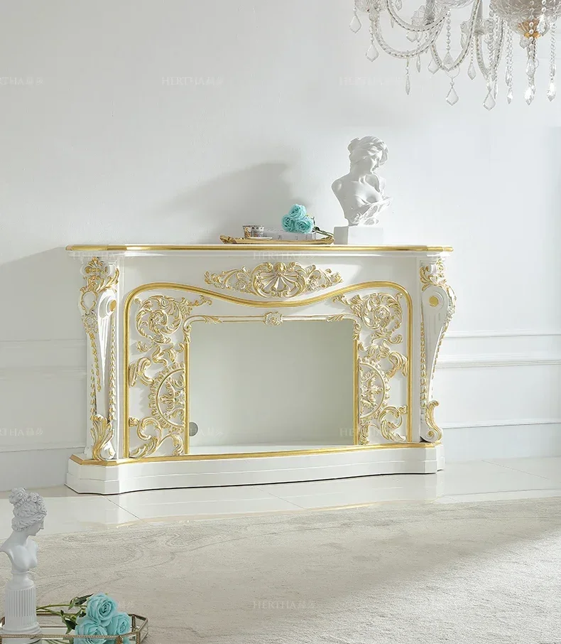 

y Легкий роскошный придворный французский шкаф с березой, резной декоративный камин для гостиной, золотая европейская мебель, орнамент, украшение