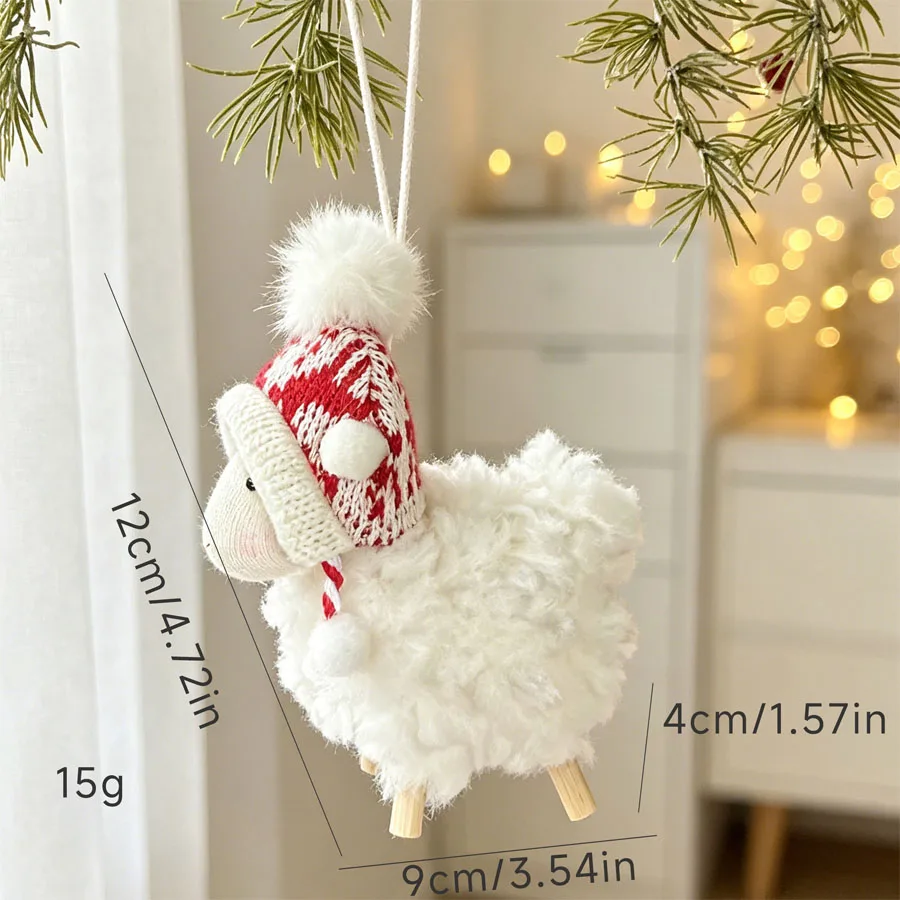 Christmas White Sheep Figurine Ornament, Soft Curly Plush Lamb Hanging Pendant, Xmas Tree Decor Holiday Gift - view 4