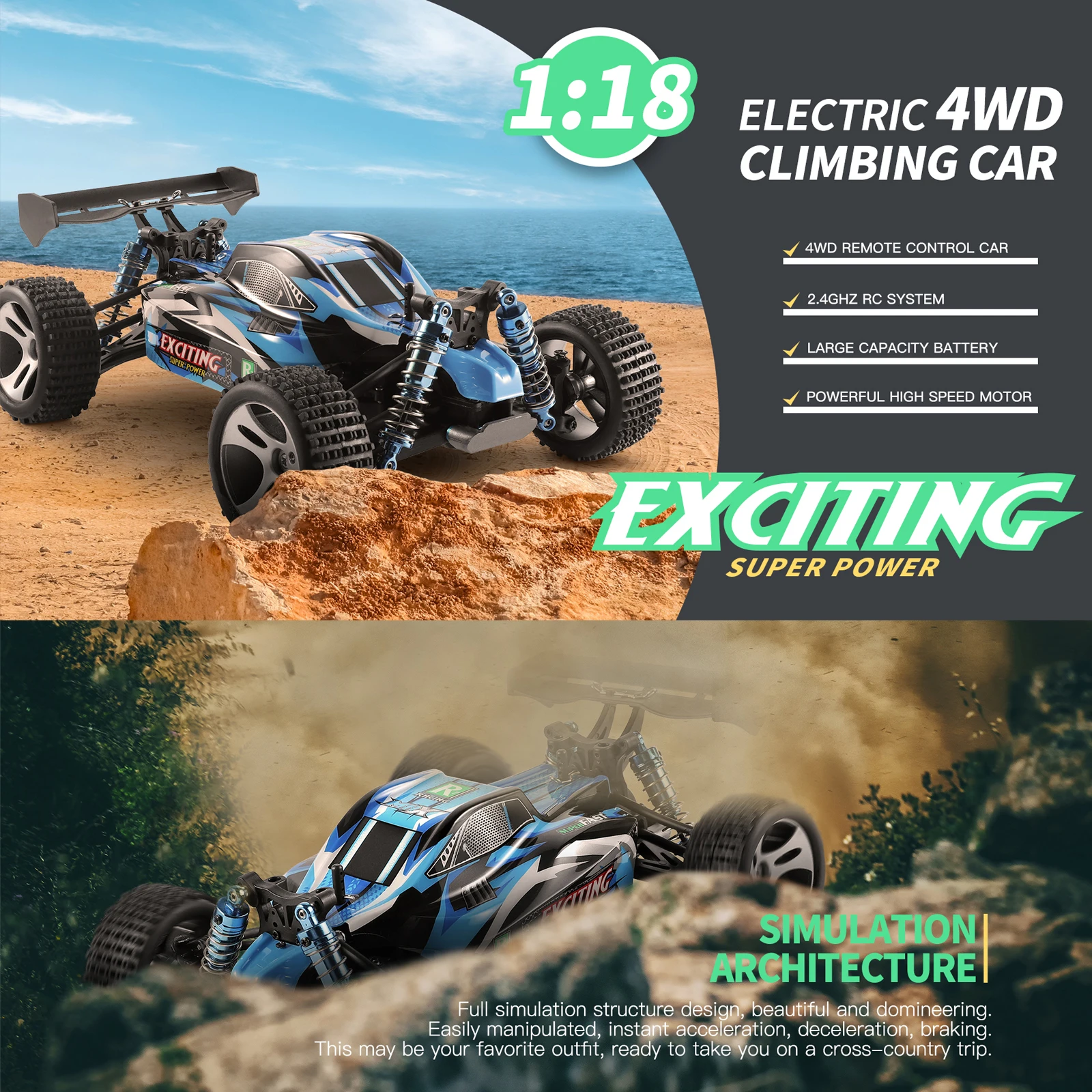 Wltoys 184011 RC Car 1/18 4WD 2.4G Radio Control Remote Vehicle Models Full Propotional High Speed 30km/H Off Road RC Cars Toys
