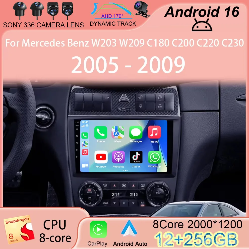

Android 16 для Mercedes Benz W203 W209 C180 C200 C220 C230 2005-2009, видеоплеер, автомобильная магнитола, GPS, Carplay, AUTO