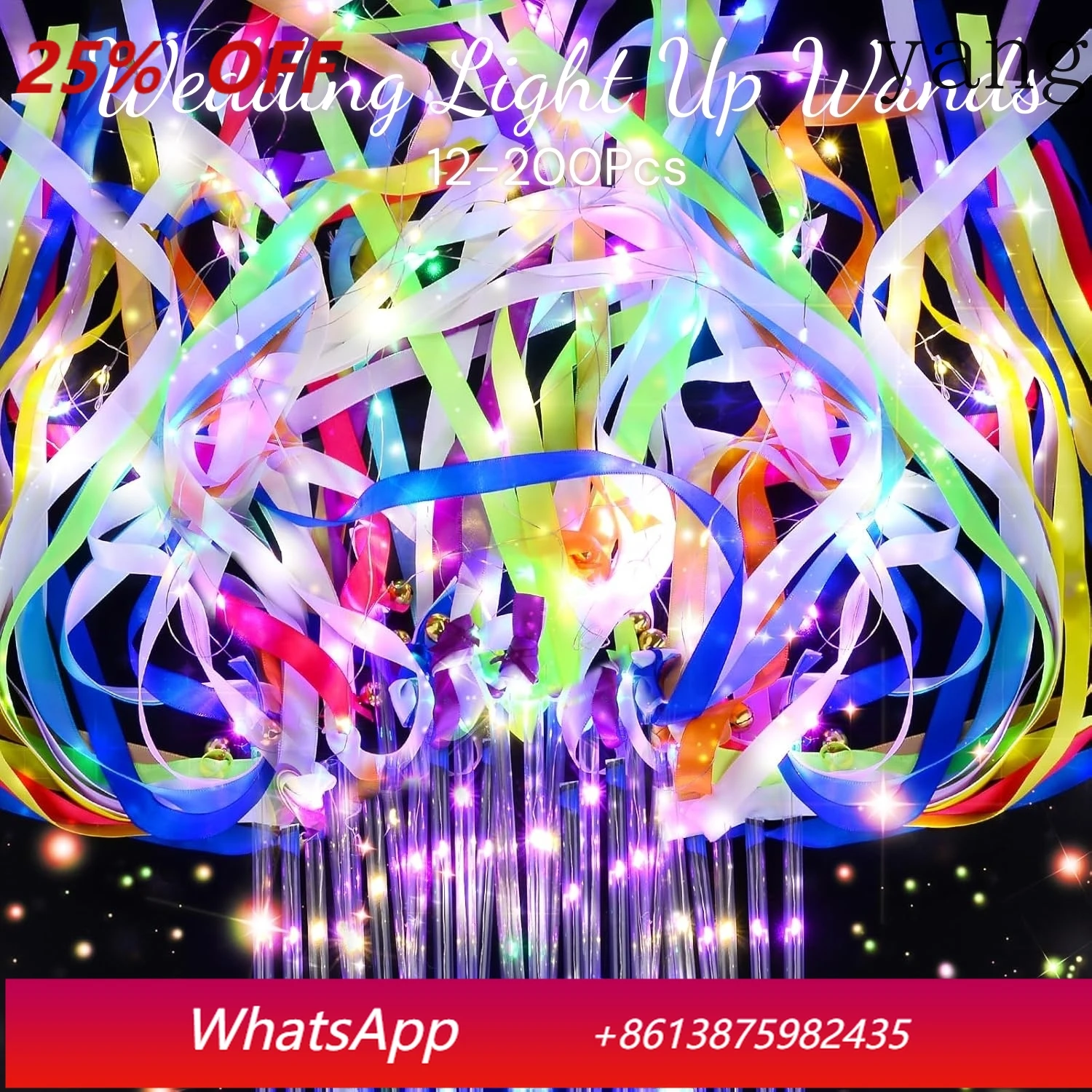 

12-200Pcs Light Up Wands Wedding Sparklers Send off Wedding Ribbon Wand with Bells for Wedding Raves Concert Party Streamers