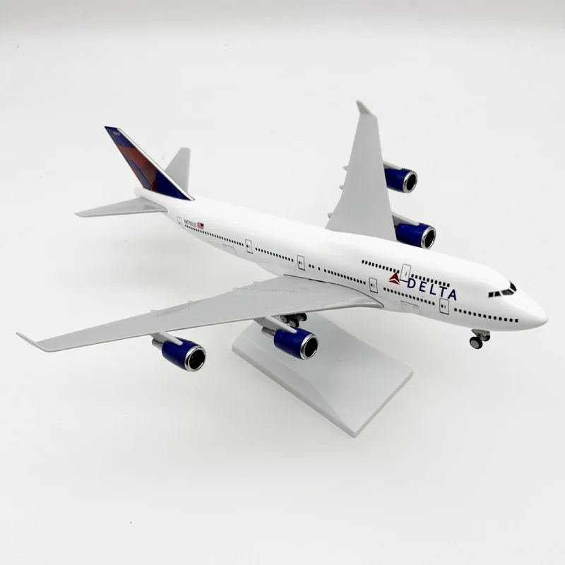 Boeing 747 Delta Jet Modelo 30 cm Brinquedo de montagem sólida inclui base e rodas adequado para crianças e colecionadores
