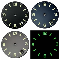 NH35 Sterile 28.6mm Watch Dial Black/Blue 3.8 o'clock Date Window Green Luminous Automatic Movement Watch Accessories Parts