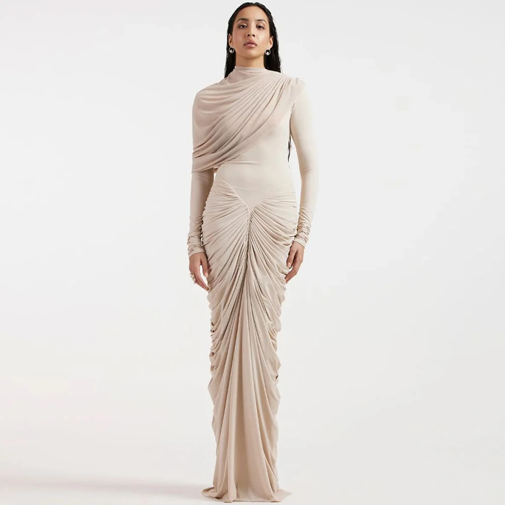 

Classic High Collar Jersey Evening Dress Luxury Long Sleeves Homecoming Dresses Sexy Mermaid Customized Special Occasion Gowns