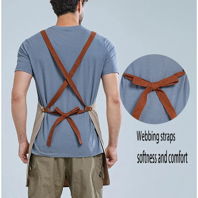 Waterproof Cross Back Adjustable Kitchen Apron Unisex Work Apron for Restaurant Bar Barbershop Cafe Home Cooking Baking Chef Apr