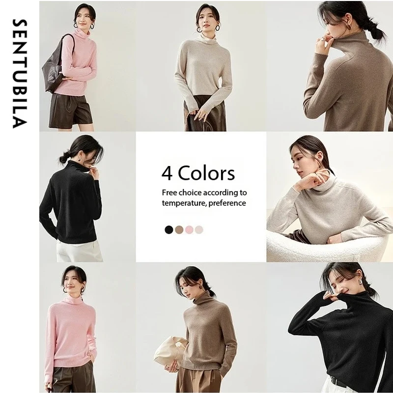 SENTUBILA 100% Wool Turtleneck Sweater Women Seamless Pullover Jumpers 2024 Winter Long Sleeve Knitted Tops Knitwear W44H56836