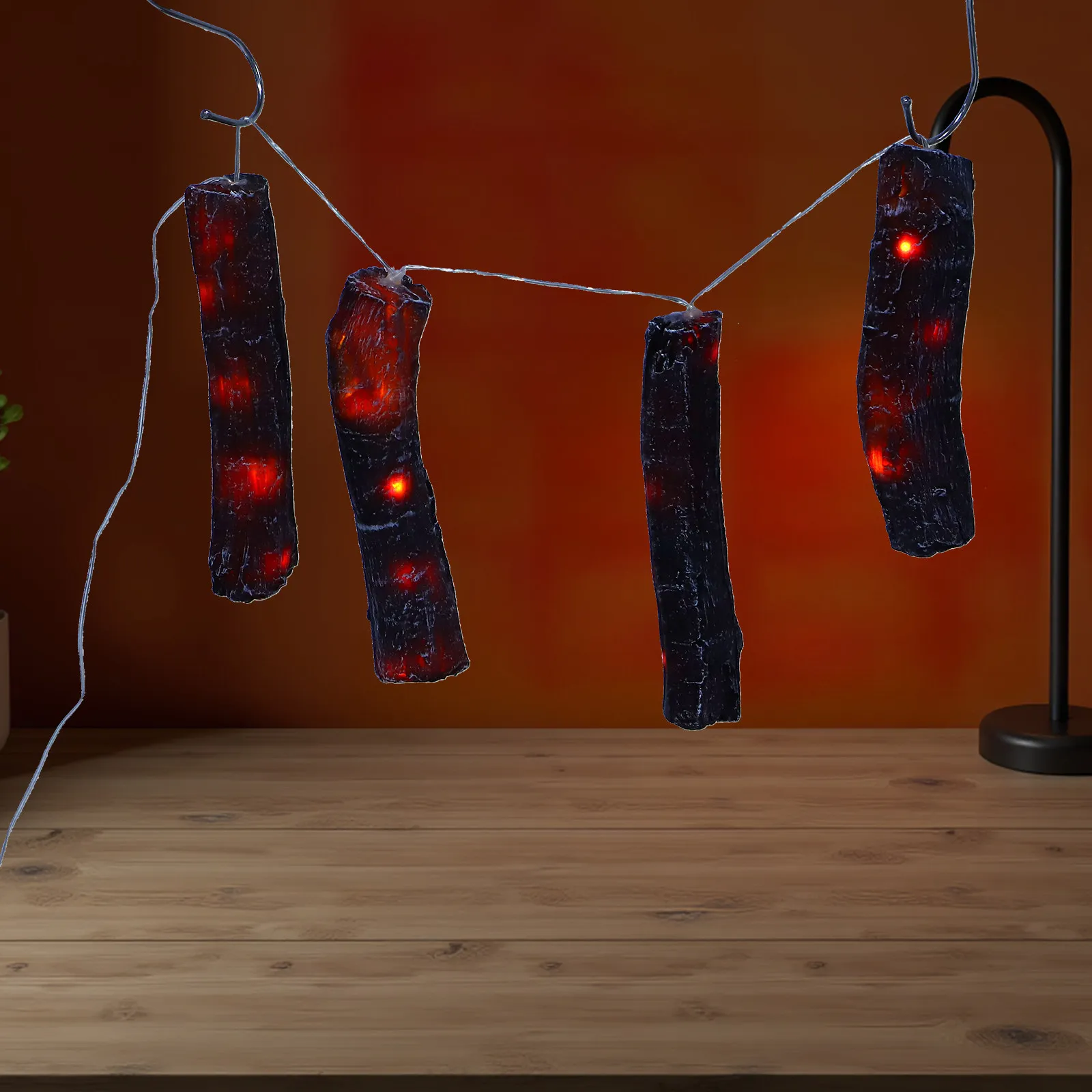 Realistic Charcoal Mimic Resin Fire Lamp Logs with Glowing Flickering Light Effect for Faux Flame Night Light Fireplace Decor